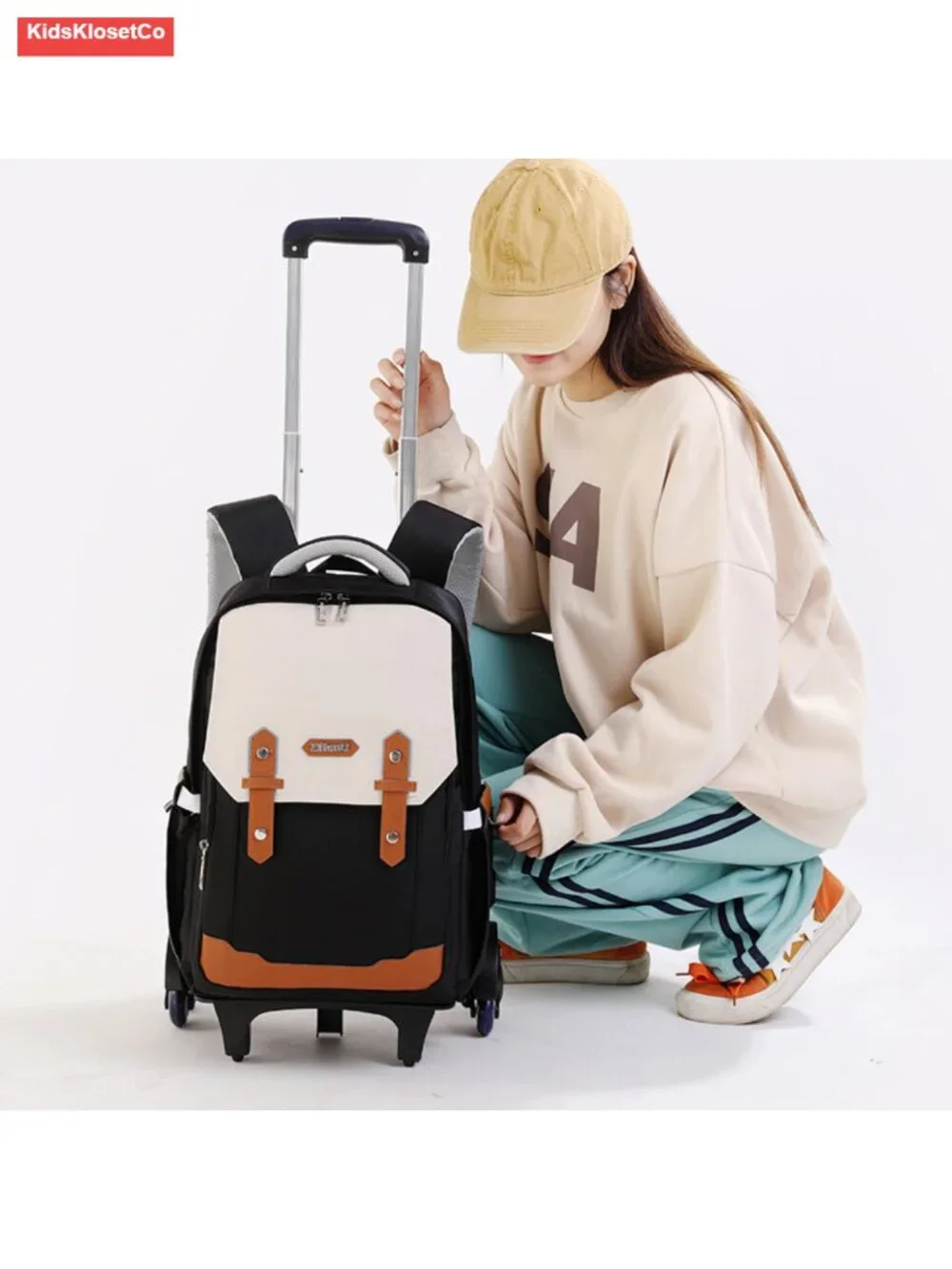 Kids Rolling Backpack with Wheels, Water-Resistant Nylon Trolley Bag for School